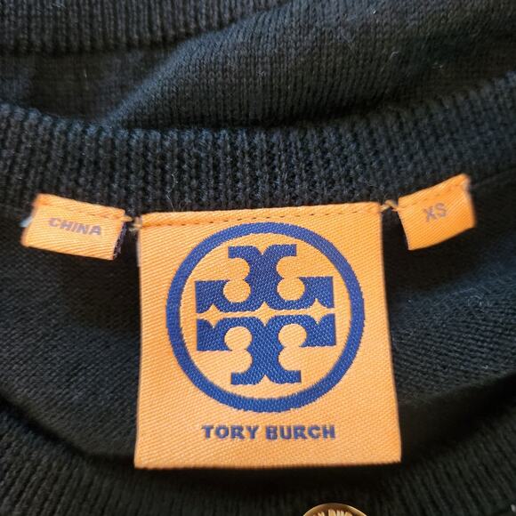 Tory Burch Cardigan Sweater XS Womens Black Merino Wool Leather Fringe Career - Picture 9 of 11